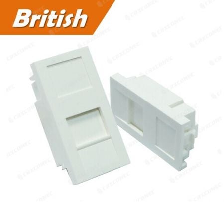 British Style Shuttered RJ45 Keystone Wall Plate Module 1 Port in White Color - Data Faceplate Snap-in Insert